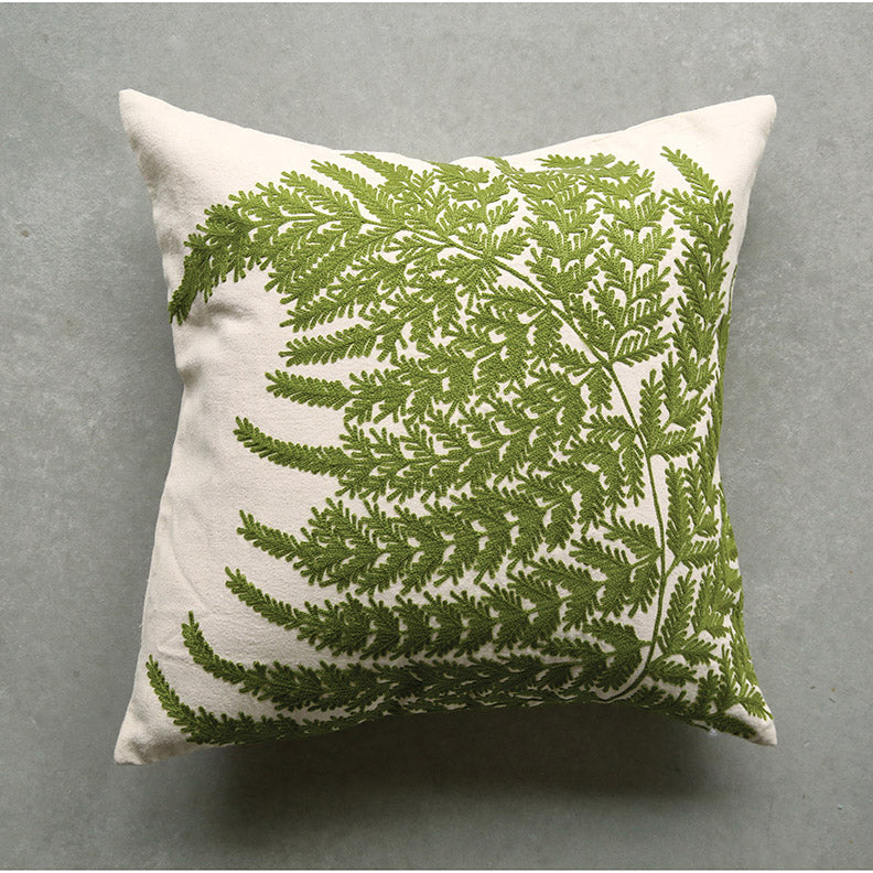 Fern Botanical Embroidered Throw Pillow