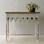 Distressed Metal Plant Table / Metal Table w/ Scalloped Edge