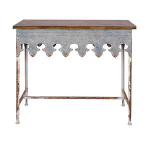 Distressed Metal Plant Table / Metal Table w/ Scalloped Edge