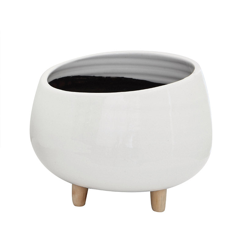 White Round Ceramic Planter with Feet