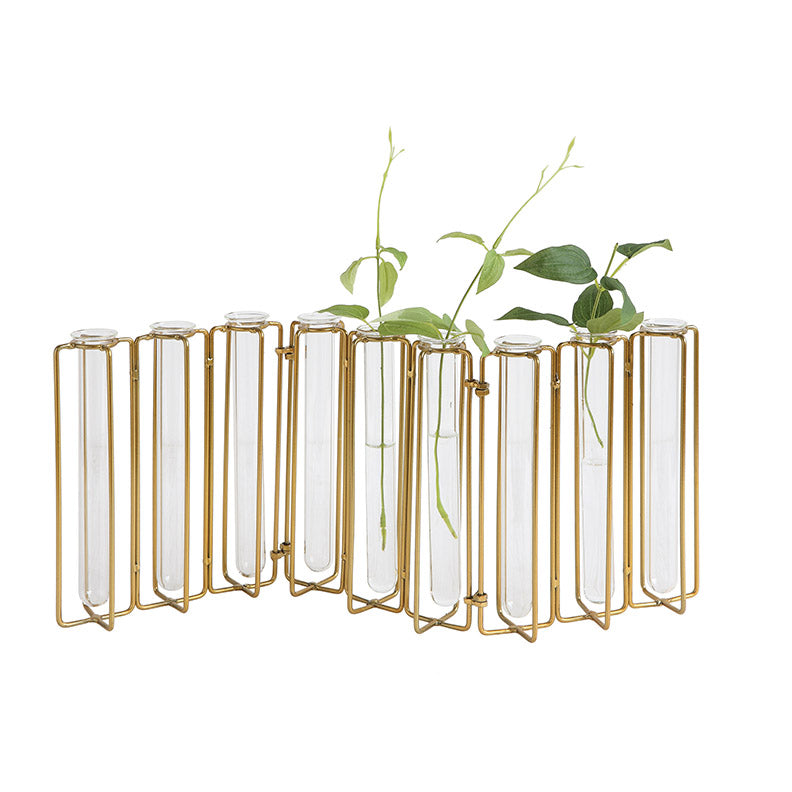 Metal & Glass Test Tube Vase w Gold Stand