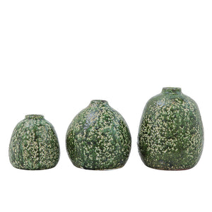Ceramic Dark Green Glaze Distressed Vases (set of 3)