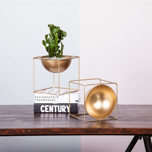 Modern Gold Planter and Plant Stand