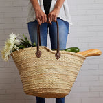Woven Moroccan Shopping Basket with Leather
